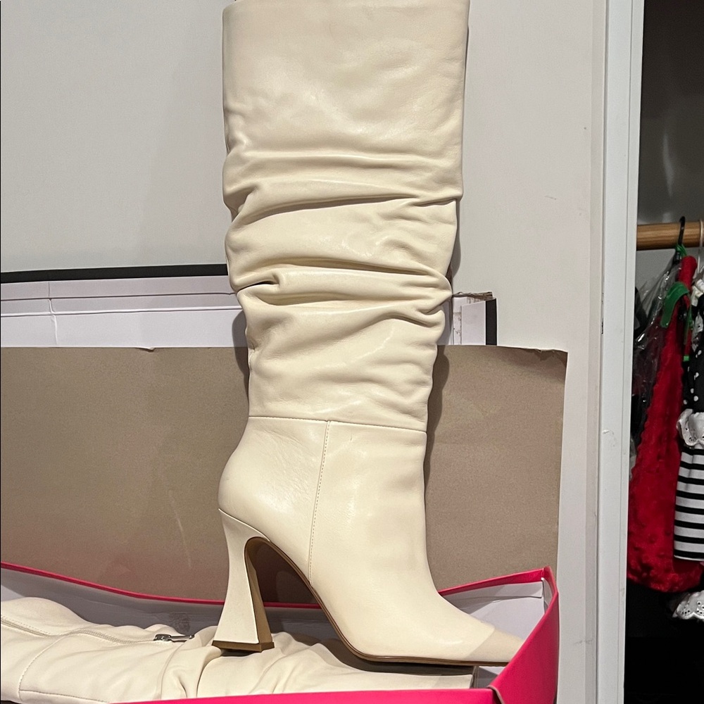 Vince Camuto Cream Slouchy Heeled Boots